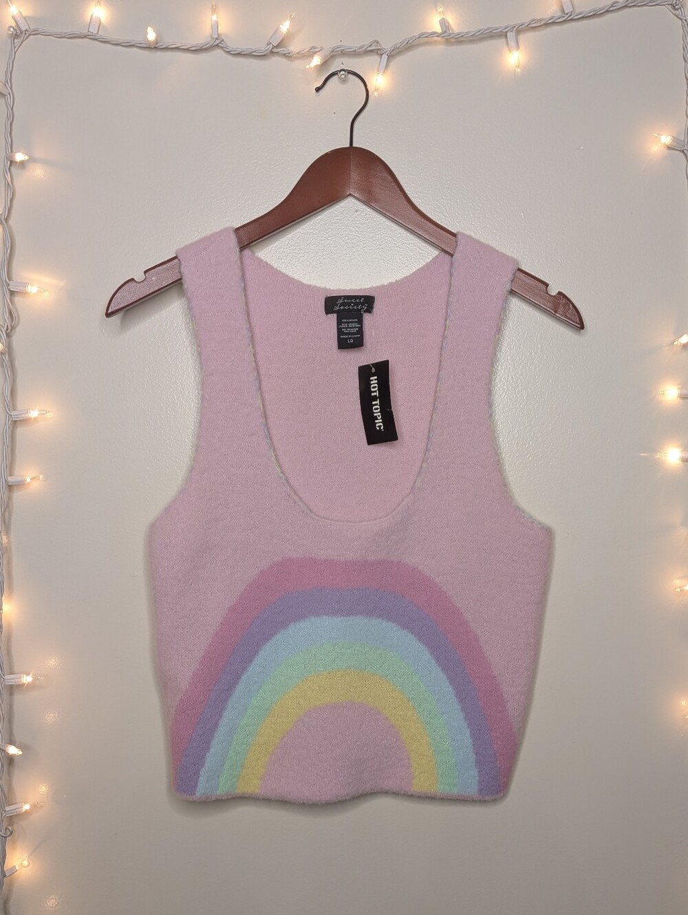 Hot Topic Pink/Rainbow Sweater Tank - Size L
